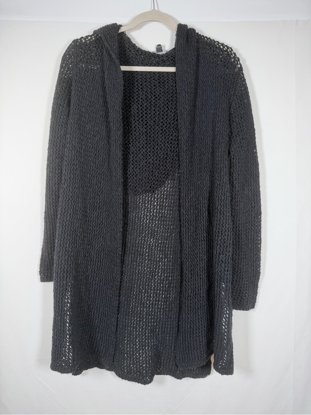 James Perse Open Knit Hooded Cardigan - Black, Whimsigoth, Fairy Grunge